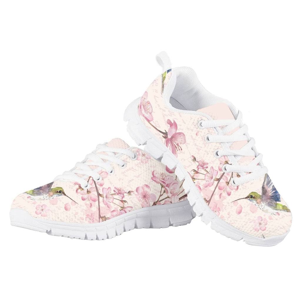 MARSVOVO Toddler Girl Sneakers Lightweight Breathable Athletic Slip On Girl Running Shoes Comfortable Resistant Sport Pre Walking Shoes for Boy Girl Hummingbird and Pink Flower Design Size 2 US