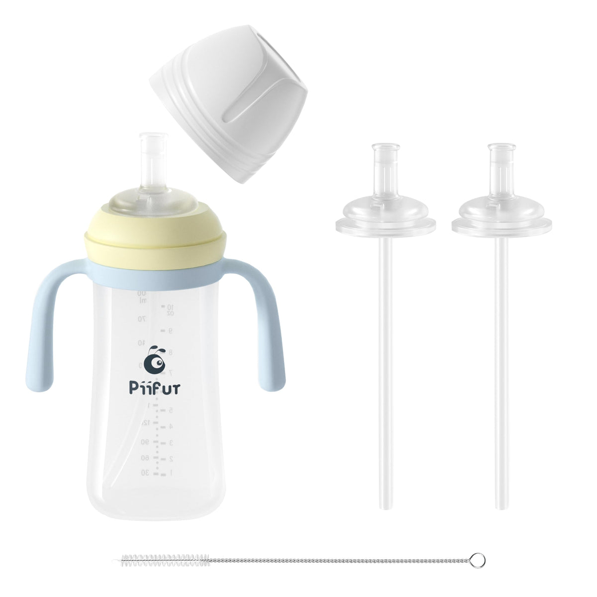 Piifur Sippy Cups for Toddlers 1-3 No Spill with 2 Straw Replacement Sets Water Bottle with Handle 10 Ounce Blue