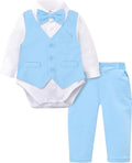 A&J DESIGN Baby Boy Suits Clothes Infant Toddler Formal Gentleman Outfits, Dress Shirt + Vest + Bow Tie + Pants Wedding Set