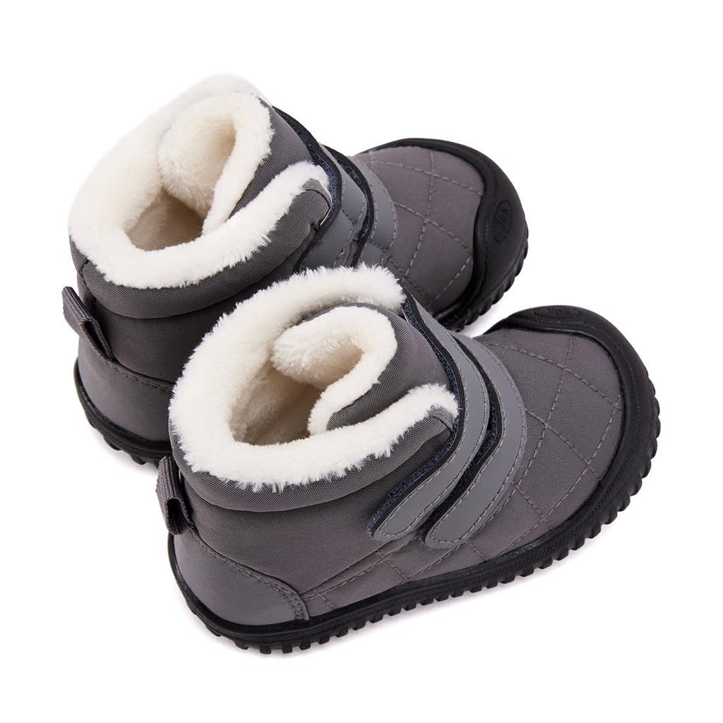 BMCiTYBM Toddler Baby Snow Boots Winter Two Strap Easy On Shoes Boys Girls Cold Weather Baby Faux Fur Shoes Grey Size 8