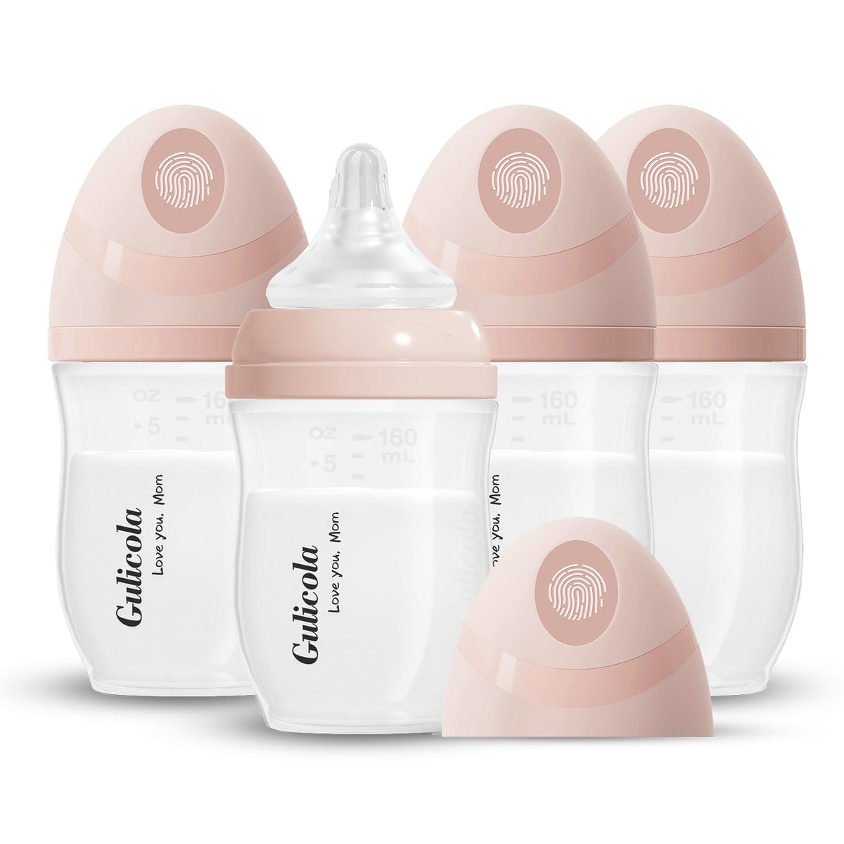 Gulicola PP (NOT Glass) Baby Breastfeeding Bottles, Medium Flow Nipples (M), 3 Months +, Wide Neck, White, 8 oz - 4 Pack