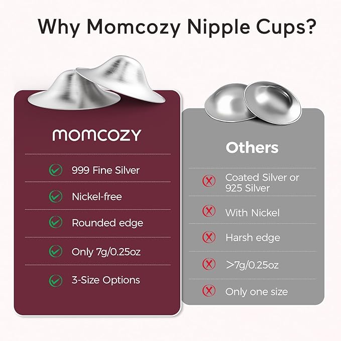 Momcozy 999 Silver Nursing Cups, Hole-Free Design, 999 Silver Nipple Shields, Breastfeeding Essentials, Silver Nipple Shields for Breastfeeding Newborns, Metal Nipple Shields, XL Size