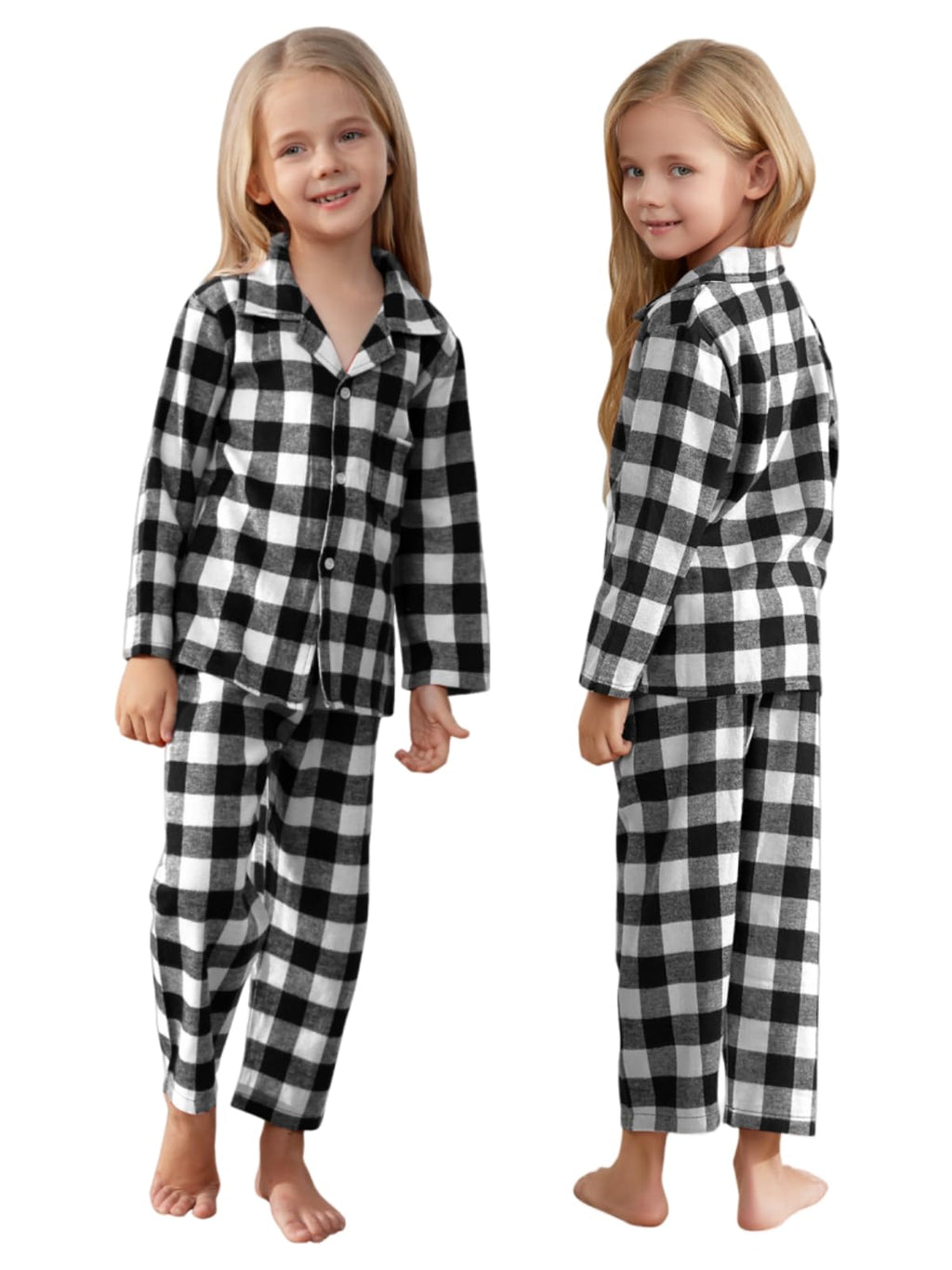 Schbbbta Kids Christmas Pajamas Set Boys Girls 2 Piece Button Down Sleepwear Pjs Outfits, Black White, 5-6 Years = Tag 130