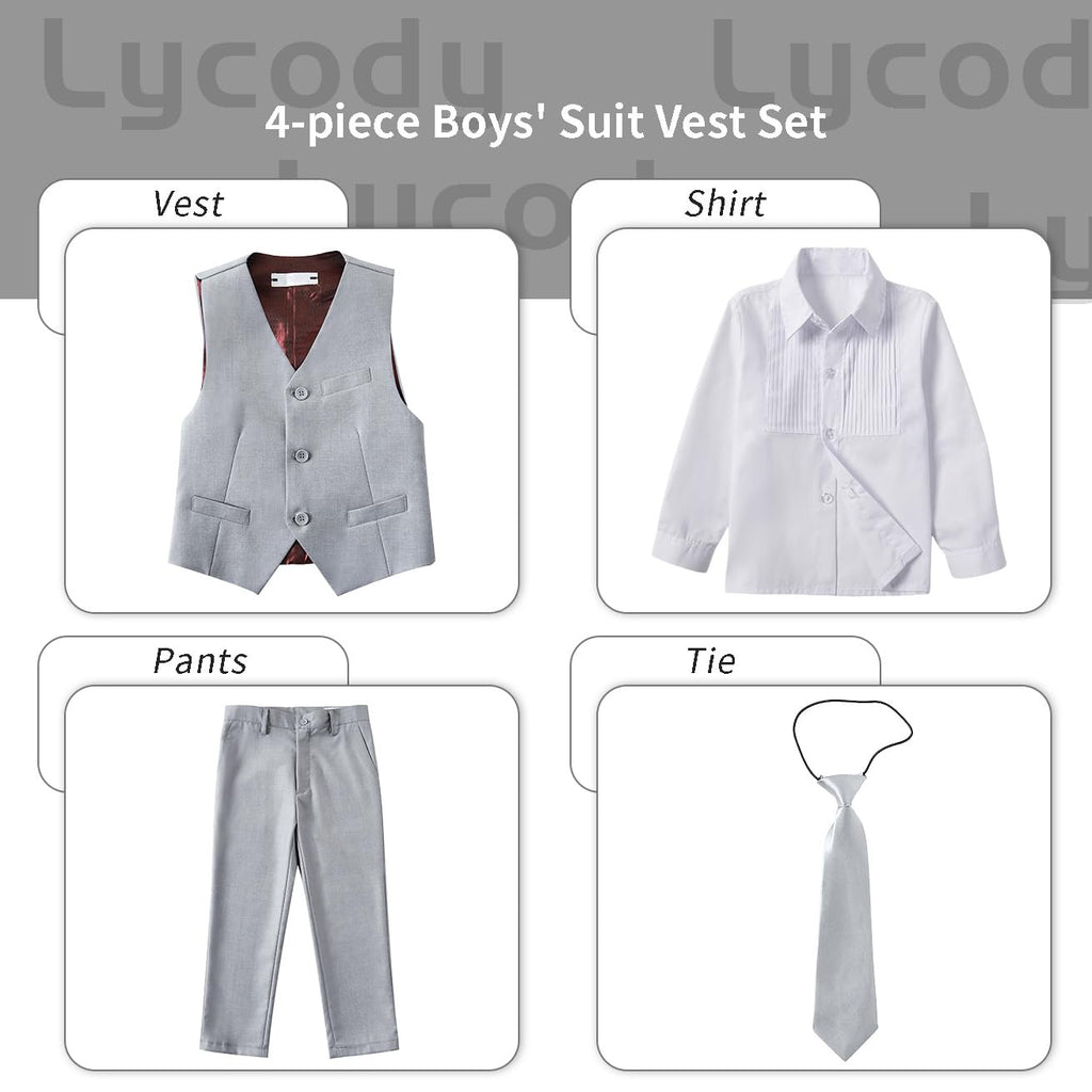 Lycody Boys Suit Vest Set Formal Dress Suits Wedding Outfit, Light Gray, 3T