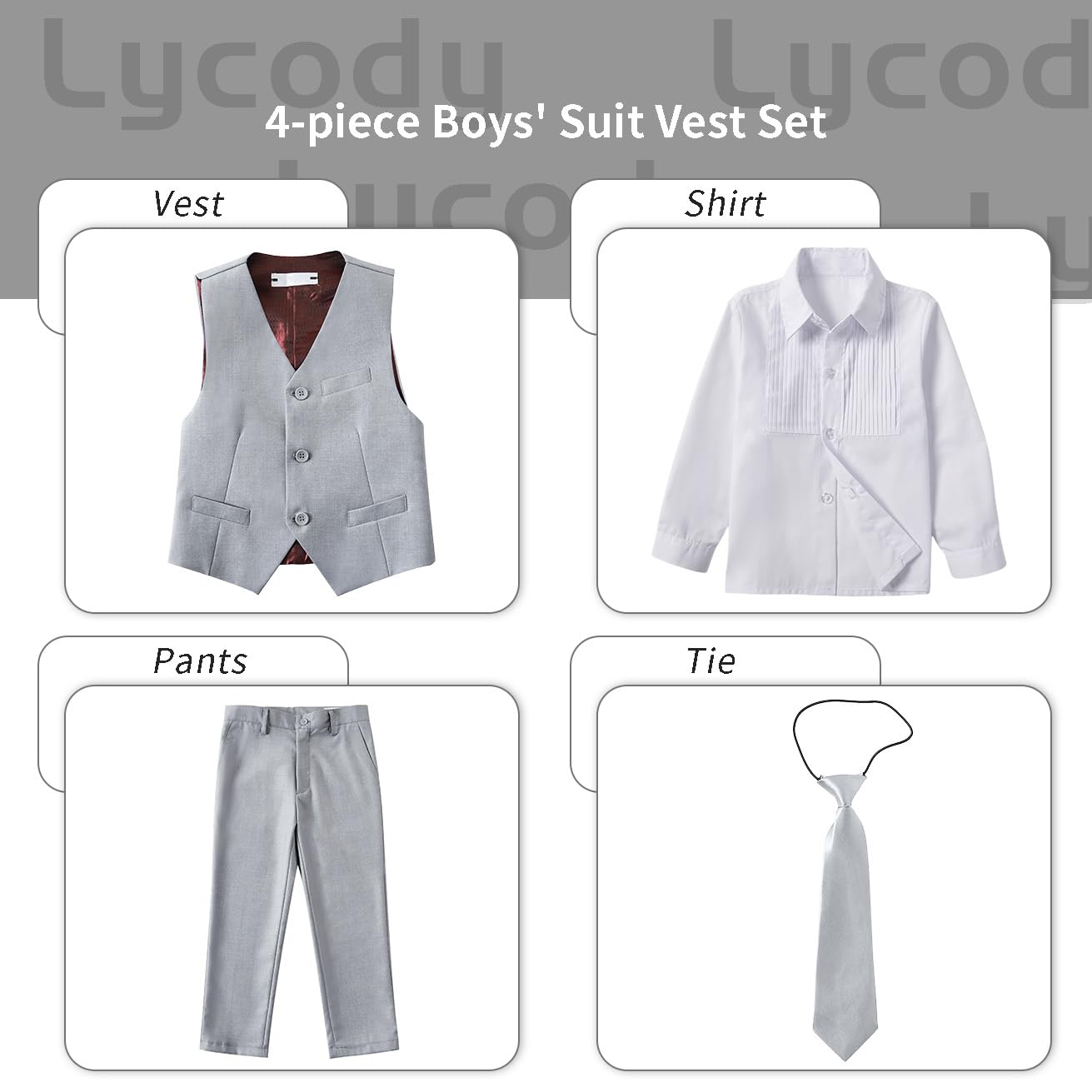 Lycody Boys Suit Vest Set Formal Dress Suits Wedding Outfit, Light Gray, 3T