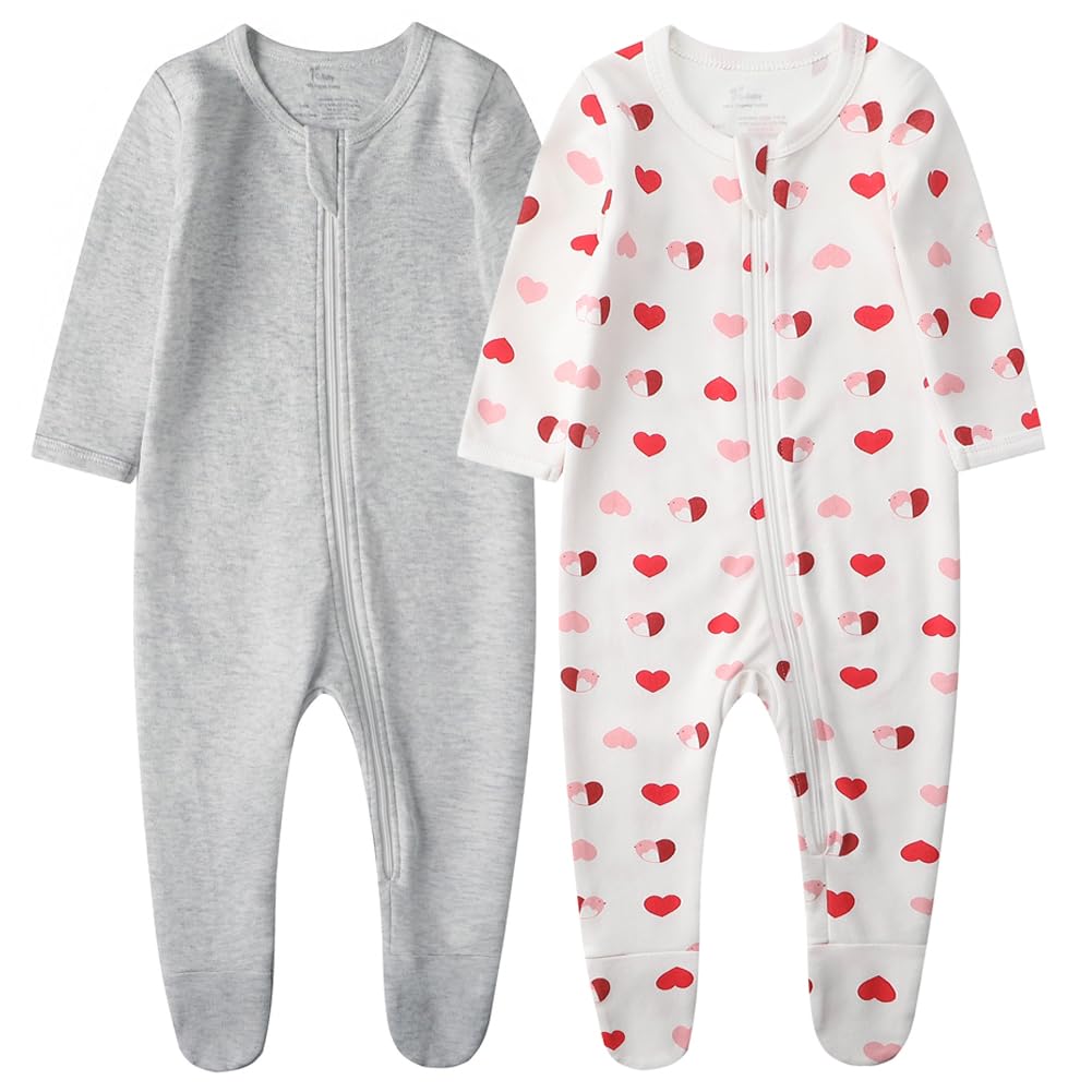 O2 BABY Baby Boys Girls Organic Cotton Zip Front Sleeper Pajamas, Footed Sleep 'n Play （3-6Months, Blue）