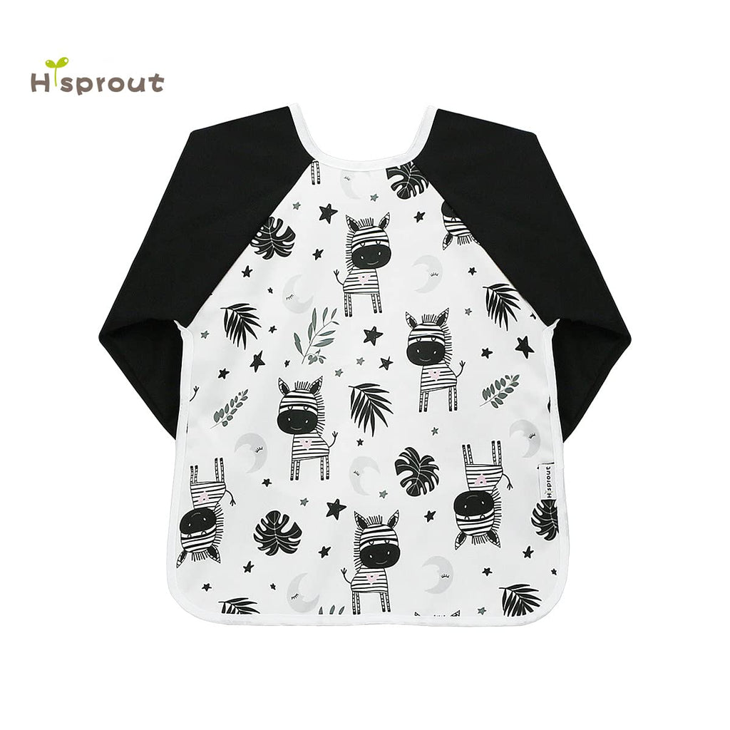 Hi Sprout Infant Toddler Baby Waterproof Sleeved Bib, Bib with Sleeves&Pocket, 6-24 Months (Zebra)