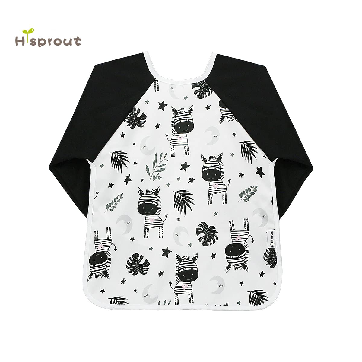 Hi Sprout Infant Toddler Baby Waterproof Sleeved Bib, Bib with Sleeves&Pocket, 6-24 Months (Zebra)
