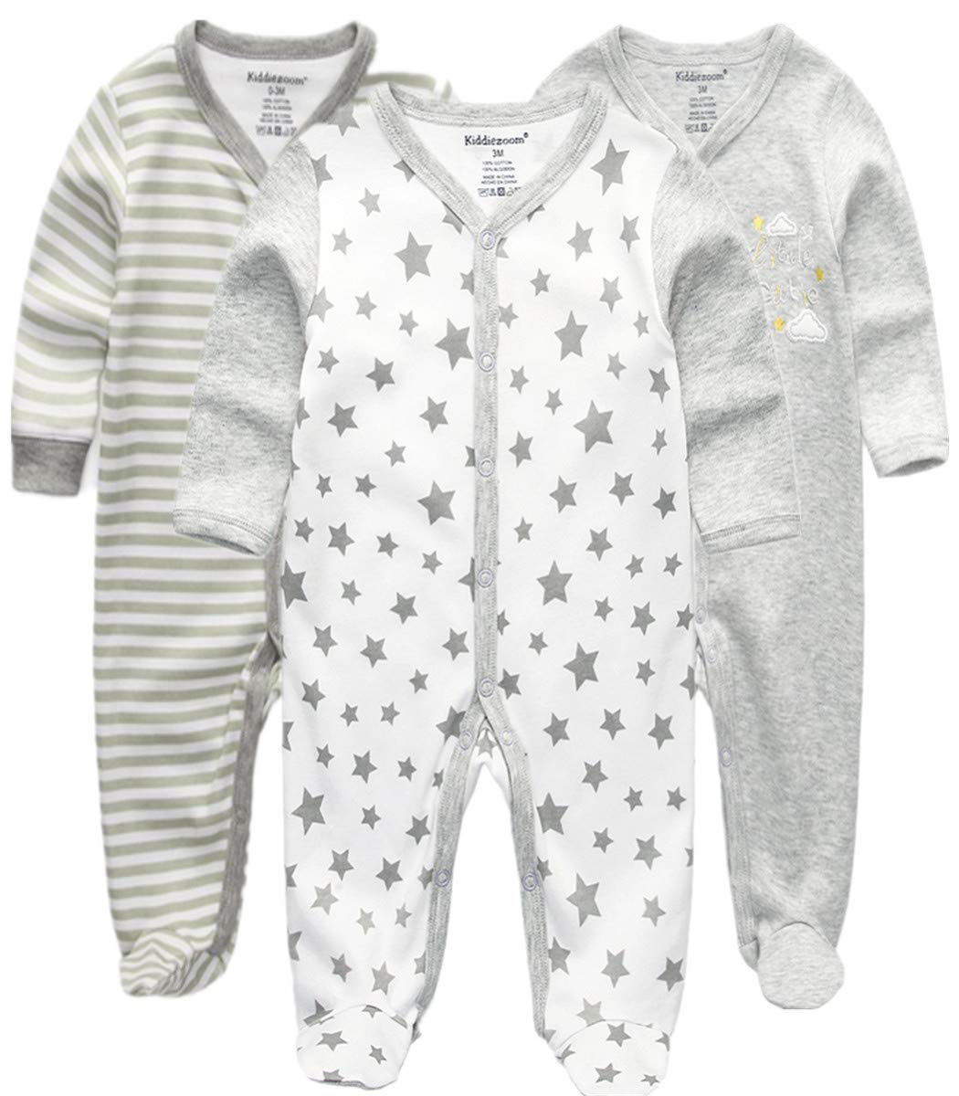 Kiddiezoom Baby and Toddler Boys'Snug Fit Footed One-Piece Romper Jumpsuit Cotton Footed Outfit