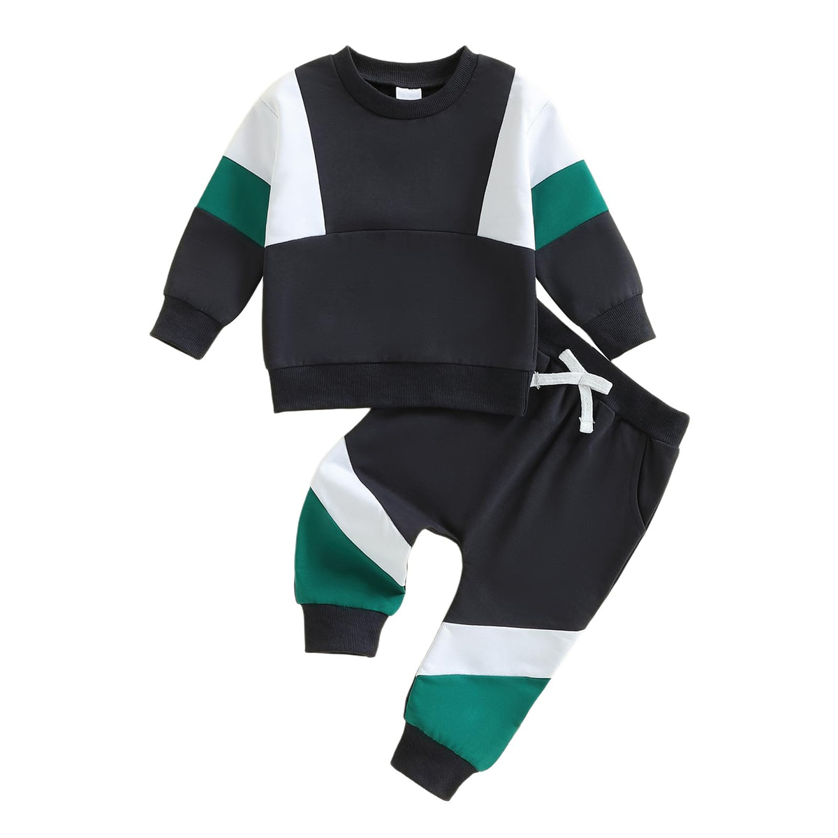 Kupretty Toddler Baby Boy Color Block Sweatshirt Pants Set