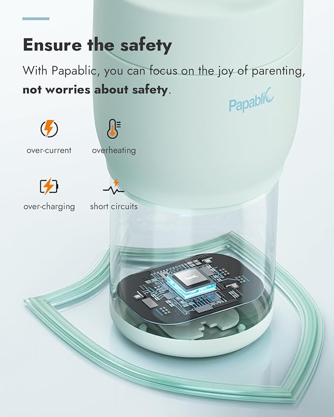 Papablic Pro Portable Bottle Warmer for Travel– Fast Heating, Steam Sterilizer, 30W Fast Charge, 5-Temp Control, Easy-Clean Wide Mouth, Baby Milk Warmer for Breastmilk & Formula, Almond Rose