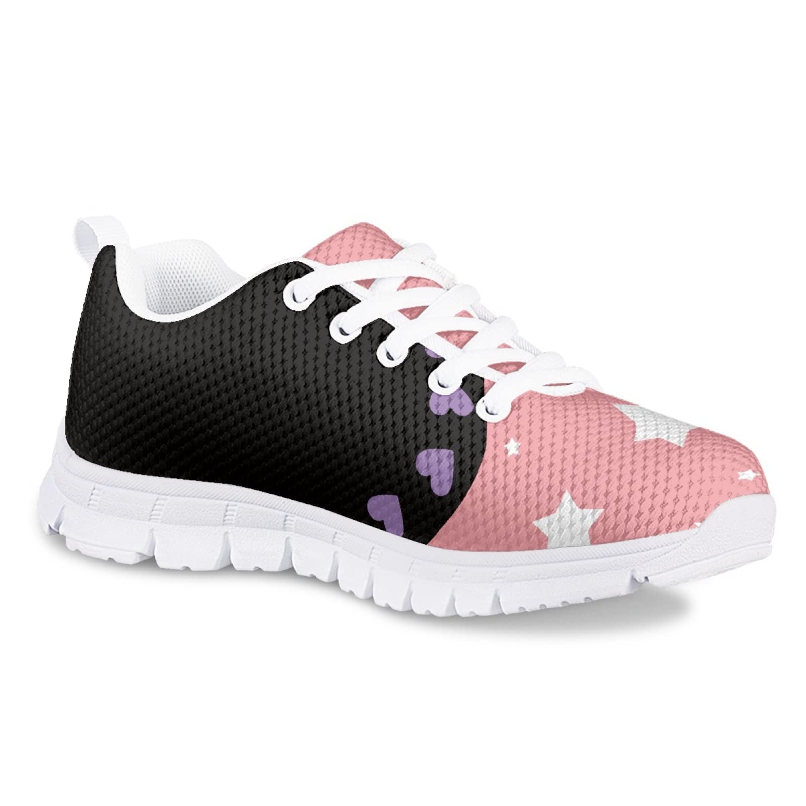 MARSVOVO Toddler Girl Slip On Sneakers Flexible Lightweight Breathable Athletic Girl Running Shoes Lace-up Fashion Comfortable Resistant Play Sport Walking Shoes Black Light Red Size 11.5 US