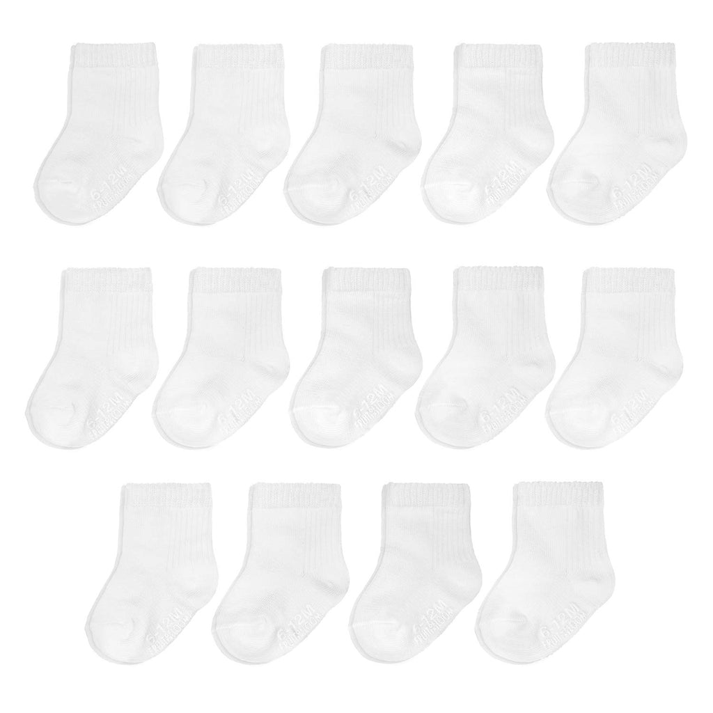 Fruit of the Loom Baby & Toddler Grow & Fit Flex Zones Cotton Stretch Crew Socks - Unisex, Girls, Boys (6-12 Months, White)