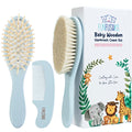 FUNFUSHKA Baby Hair Brush Set for Newborns - Baby Brush and Comb Set - Ultra Soft Goat Hair Bristles, Perfect for Cradle Cap, Newborn Showers & Registries Gift, Comb Brush for Girls & Boys (Sky)