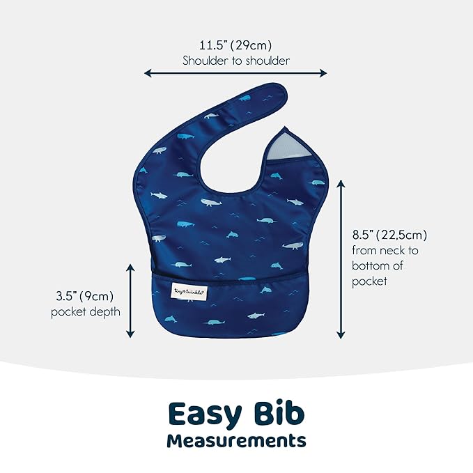 Tiny Twinkle Mess Proof Baby Bibs for Eating – Waterproof, Wipeable Toddler Bibs with Pocket – Baby Food Bibs for Girls & Boys(3 Pack,Ocean Life Set)