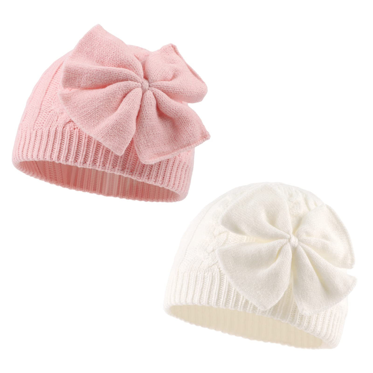 JANGANNSA Winter Warm Knitted Baby Hat for Girls Cotton Lined Infant Toddler Hat Autumn Cute Bow Classic Girls Beanie 0-6Y (Black+Gray+Caramel,S)
