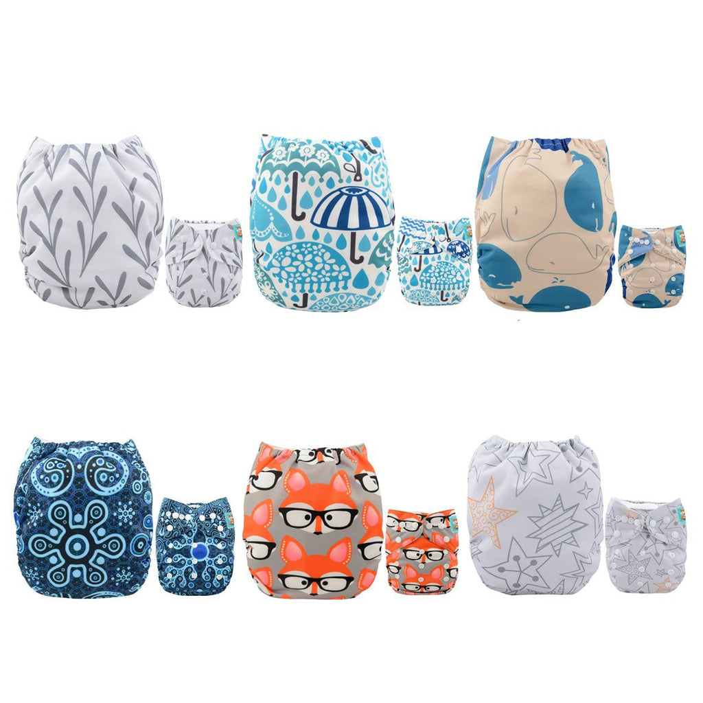 ALVA Cloth Diapers for Babies 6pcs with 12 Inserts Reusable Diaper Covers
