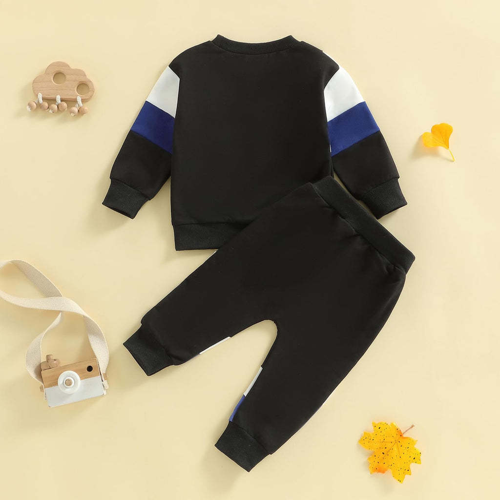 Kupretty Toddler Baby Boy Color Block Sweatshirt Pants White Royal Blue 24M
