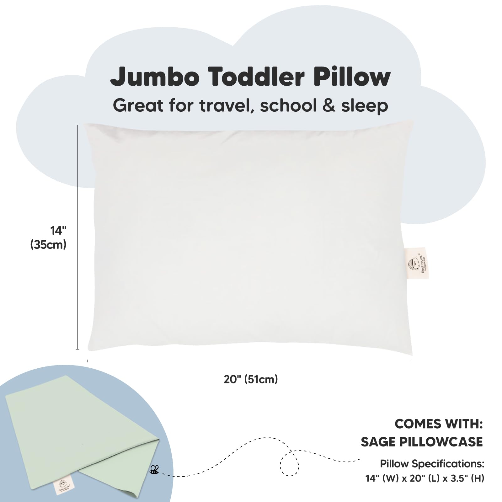 KeaBabies Organic Toddler Pillow with Pillowcase, Jumbo 14X20 (Sage)