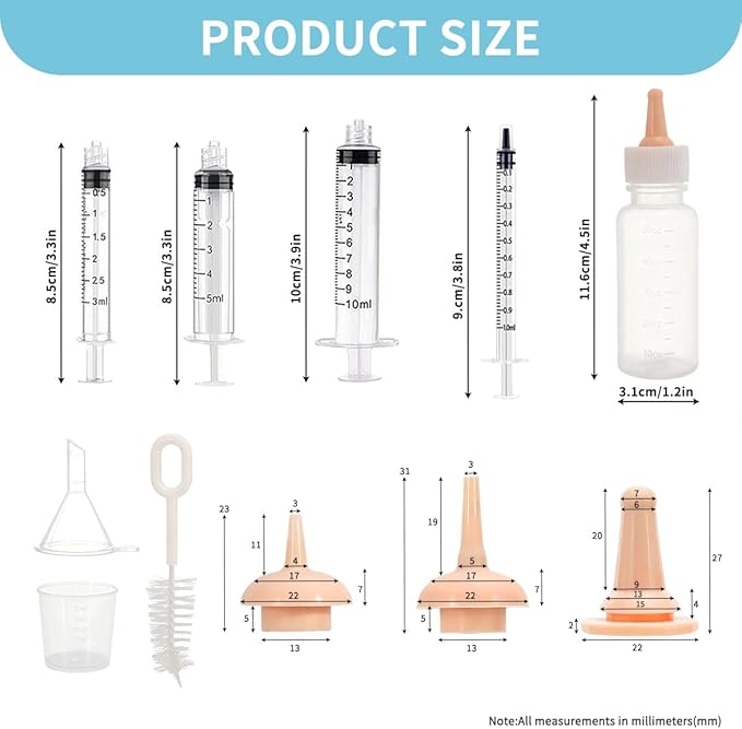 Pet Nursing Kit – Kitten Bottle Feeding Set with Nipples, Syringes, and Formula Dispenser for Newborn Puppies, Kittens, Baby Squirrels, and Other Small Animals