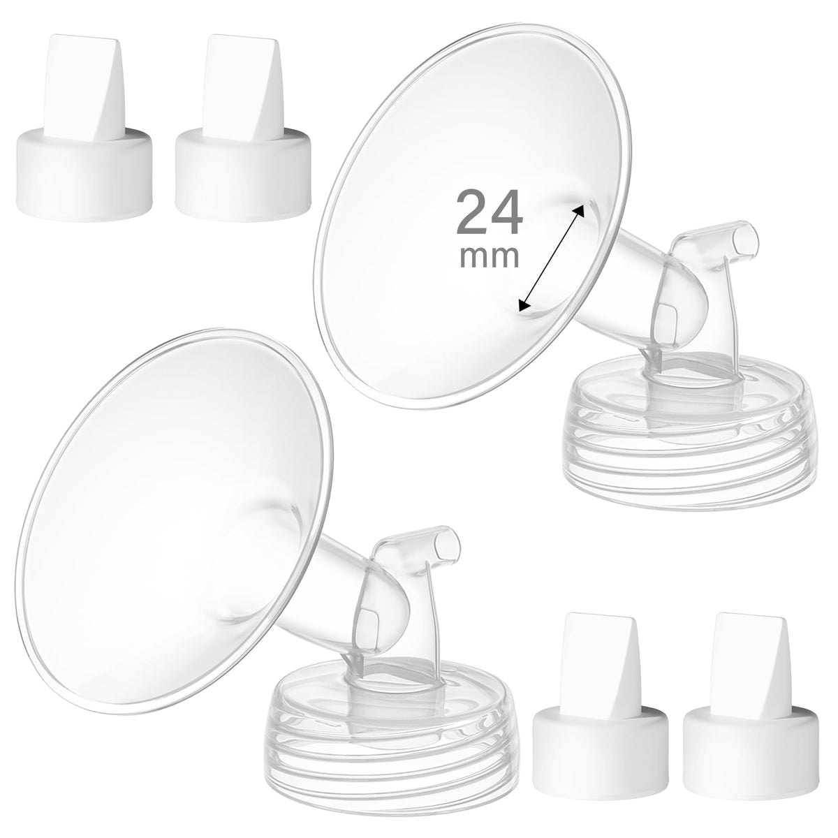 GOTOCUT 6PCS 15mm Breast Pump Flanges, Duckbill Valves Compatible with Spectra S1/S2/9Plus/Synergy Gold, Motif Luna, Wide-Mouth Bottle Fit, Breast Pump Accessories
