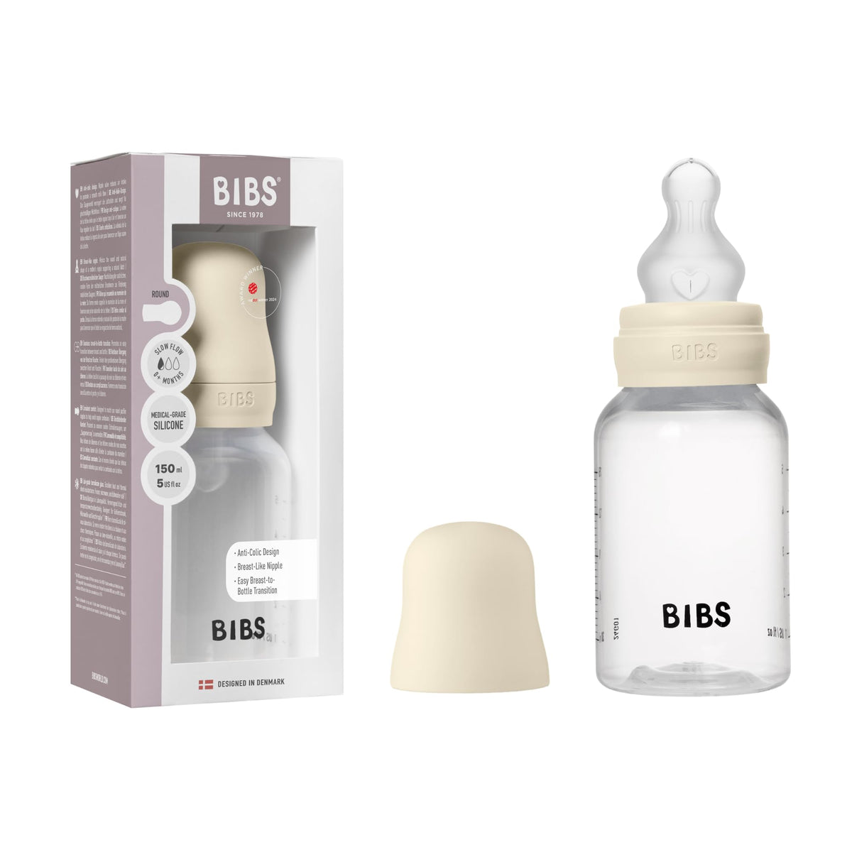 BIBS Plastic Baby Bottle, 270 ml, 1-Pack, Silicone Nipple, Baby Blue