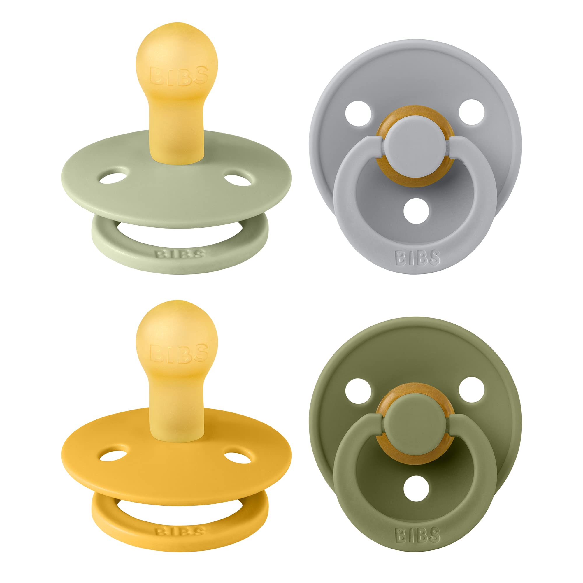 BIBS Pacifiers - Color 4 Pack | Round Nipple Baby Pacifier | BPA Free Natural Rubber Latex Soother | Made in Europe | Size 0-6 Months | Garden Colors