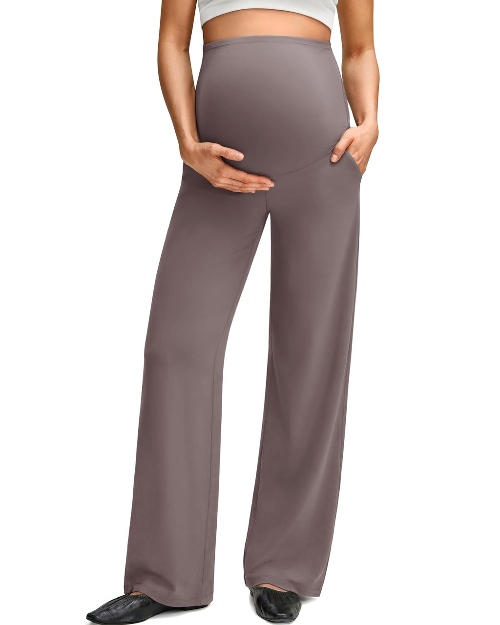 G4Free Pregnancy Pants with Pockets Maternity Clothes for Work,Taupe,S,Tall