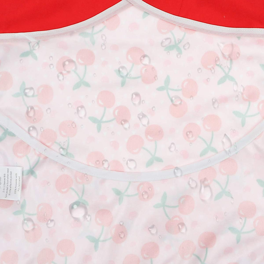 Hi Sprout Infant Toddler Baby Waterproof Sleeved Bib, Bib with Sleeves&Pocket, 6-24 Months (sweet cherry)