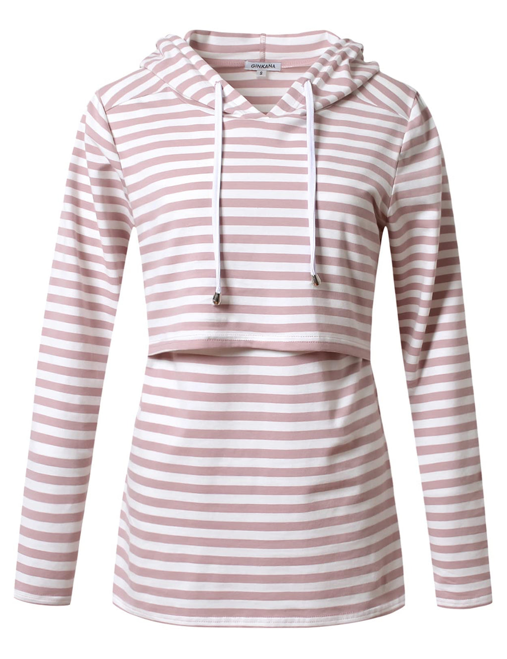 GINKANA Women's Maternity Sweatshirt Long Sleeves Breastfeeding Hoodies Stripes for Pregnant Women,Pink with White Stripes,M