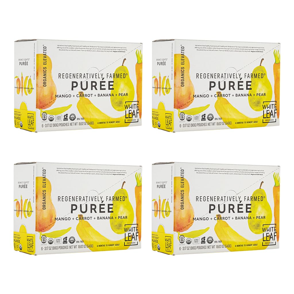 White Leaf Baby Food Pouches, Toddler Snack, Mango + Carrot + Banana + Pear