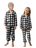 Kids Plaid Pajamas Set, Baby Toddler Little Boy's Girl's 2-Piece Button Down Sleepwear Pjs, Black White, 9-12 Months = Tag 70