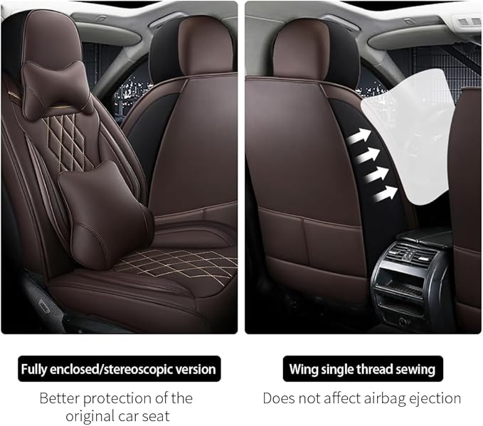 Leather Car Seat Covers for Volkswagen Atlas 2019-2023 Waterproof,Breathable and Non-Slip Napa Leather Car Interior Seat Covers,Comfortable and Durable,Easy to Install(5PCS,Luxury,Coffee)