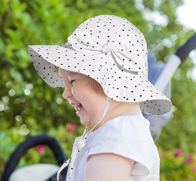 Baby Girl Sun Hat with UPF 50+ Outdoor Adjustable Beach Hat with Wide Brim Bucket Hats