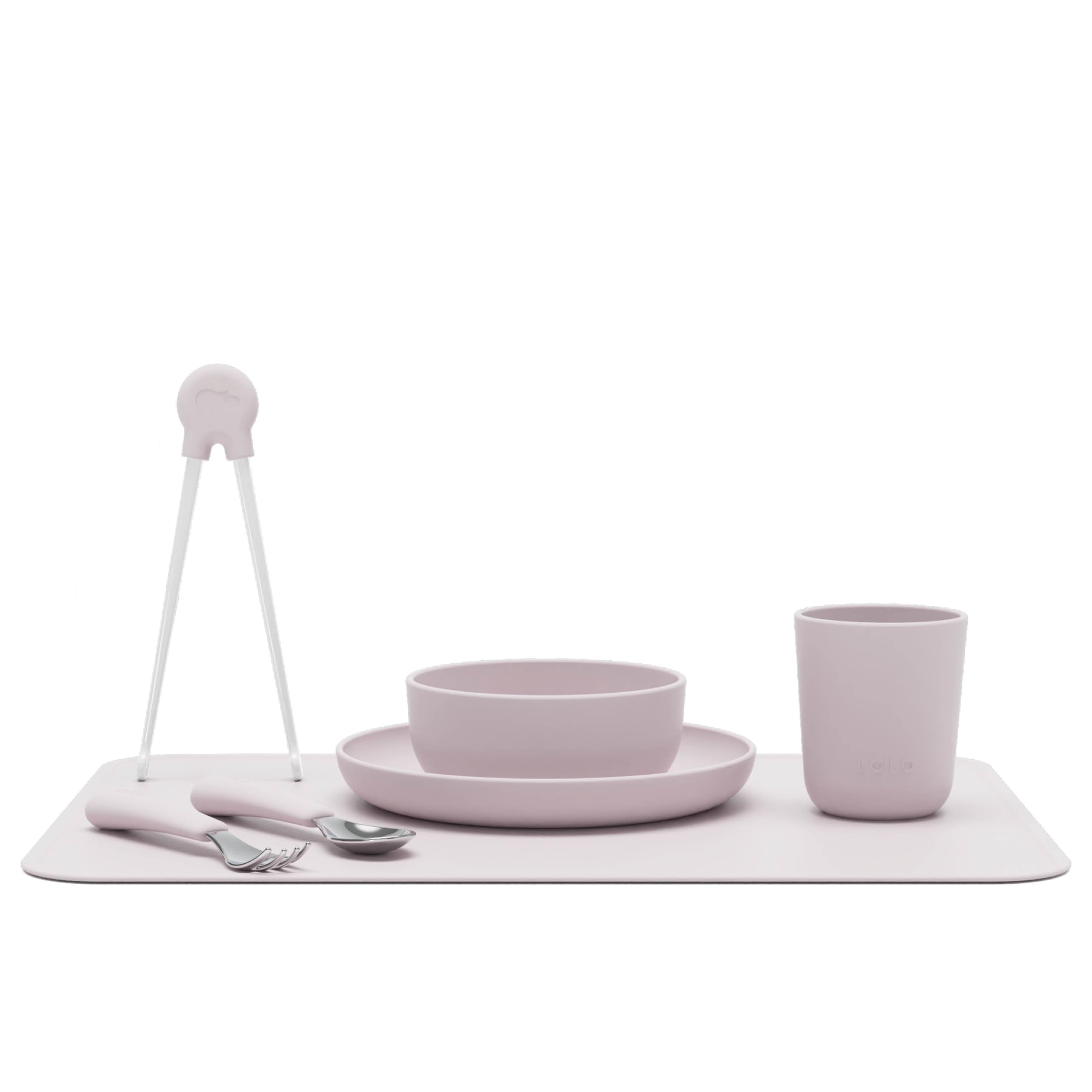 Lalo Big Bites Kids Dinnerware Full Set - Dishwasher Safe, BPA Free, Kids Tableware Set - Includes Stackable Bowl, Plate, Utensils & Cup - 7 Pieces - Lavender