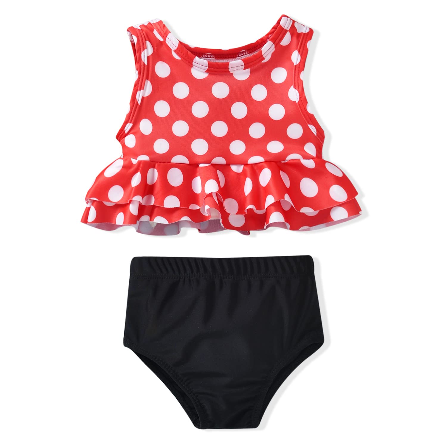Toddler Little Girls Swimsuit Two Piece Mouse Ruffle Bathing Suit Bikini Tops Bottoms Swimming Suit Swimwear Beach Wear Polka Dot 3T - 4T