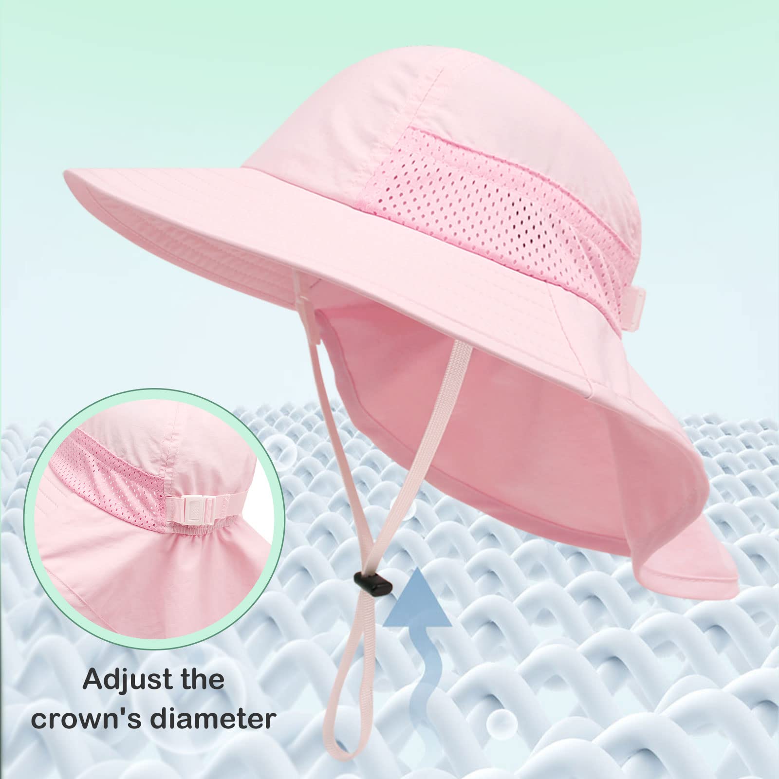 XIAOHAWANG Girls Sun Hat Baby Beach Hats Boys UPF 50+ Kids Summer Protection Cap Toddler Breathable Caps Wide Brim (6-12Months, Pink)