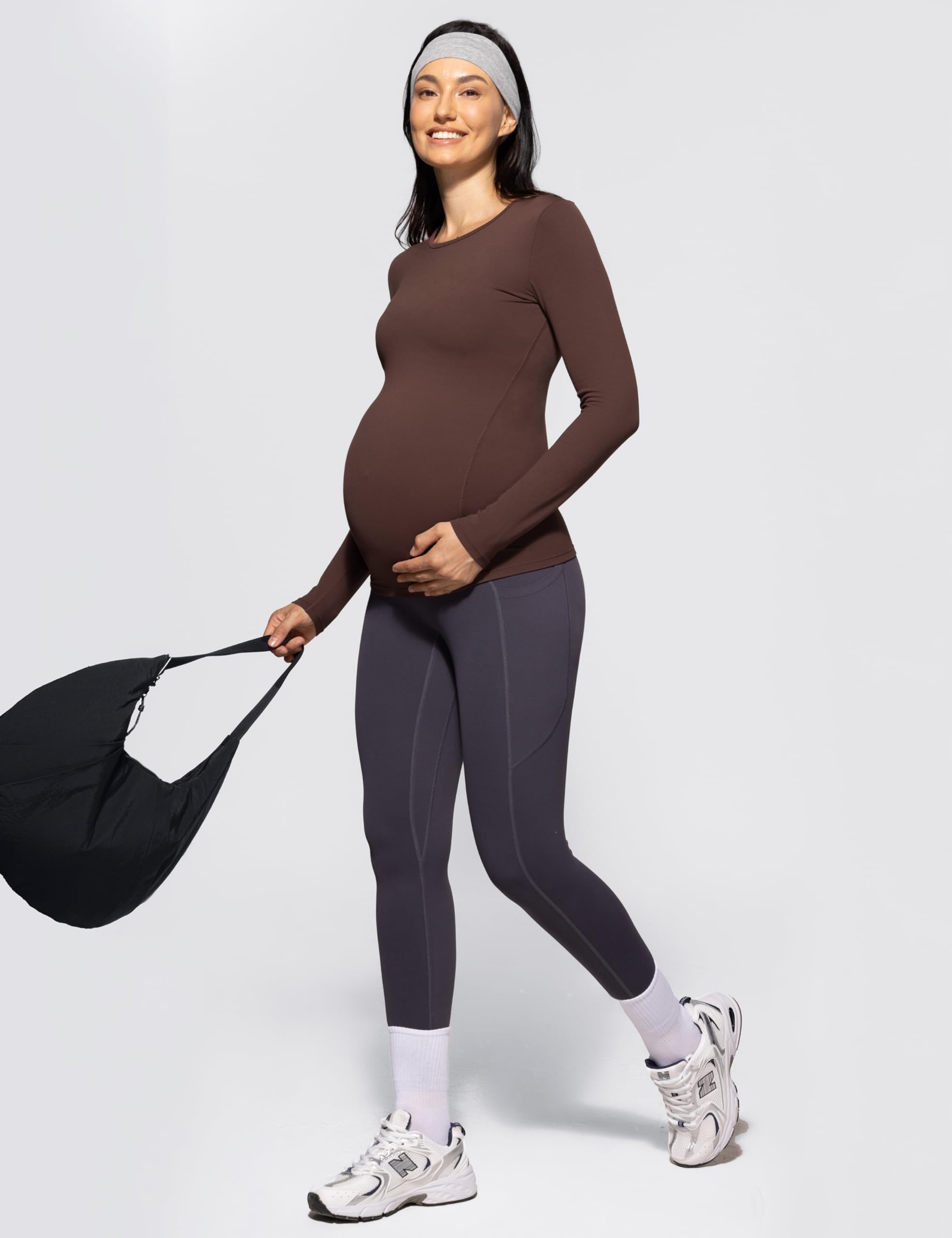 POSHDIVAH Maternity Crew Neck T Shirts for Women Brown X-Large