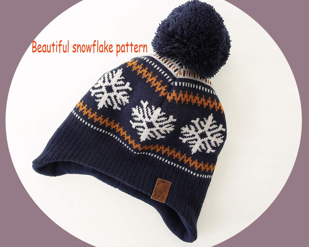 LMLALML Boys Winter Hat - Kids Knit Warm Fleece Lined Beanie with Pom Pom