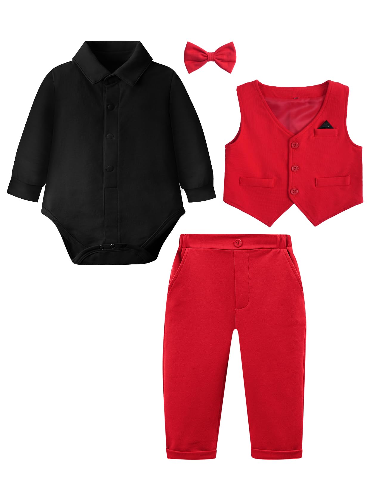 Baby Boy Valentines Outfit Christmas Dress Suit Black and Red 9-12 Months