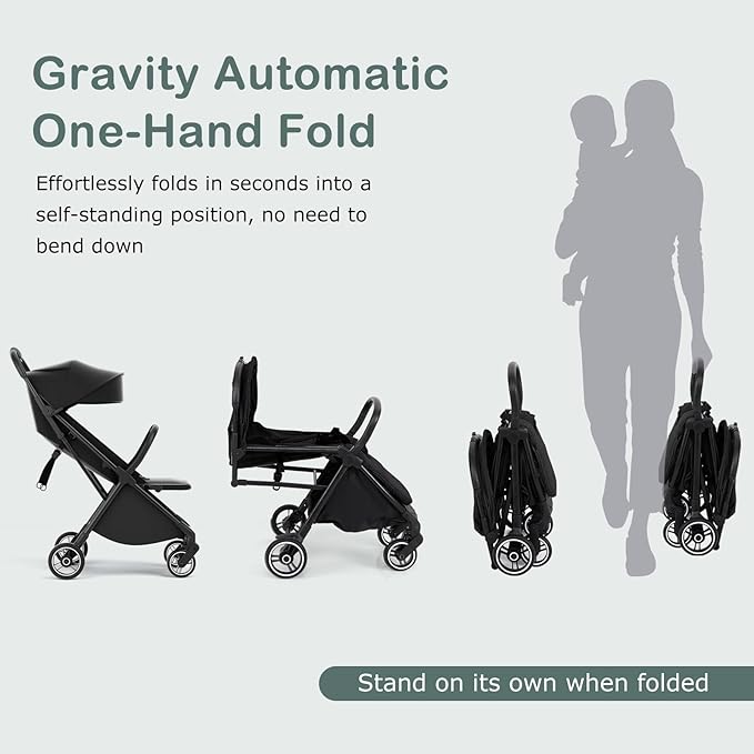 INFANS Lightweight Baby Stroller, Ultra-Compact Fold Airplane Ready Travel Stroller, One-Hand Gravity Fold Near Flat Recline Seat, Foldable Toddler for Infant 0-36 Month
