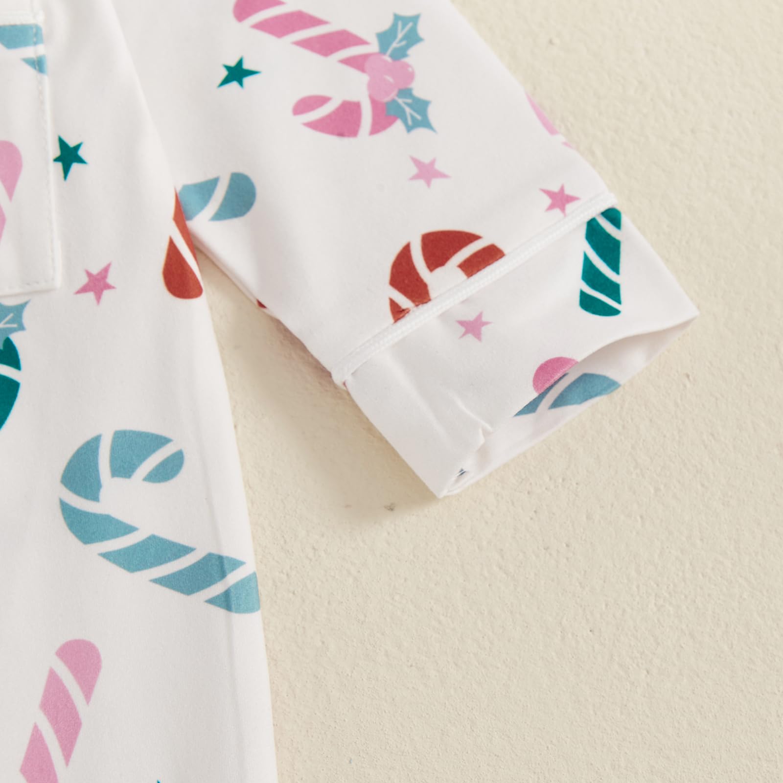 Balaflyie Baby Girl Button Down Pajamas Romper One-Piece Jumpsuit Long Sleeve Sleeper Infant Sleepwear (Candy Cane&White,6-12 Months)