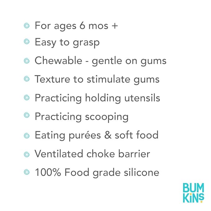 Bumkins Baby Utensils Set, Chewtensils Silicone Spoons for Dipping, Self-Feeding, Baby Led Weaning, Trainer Learning, First Stage Eating, Soft Practice Fork and Spoon, Babies 6 Months, Clay