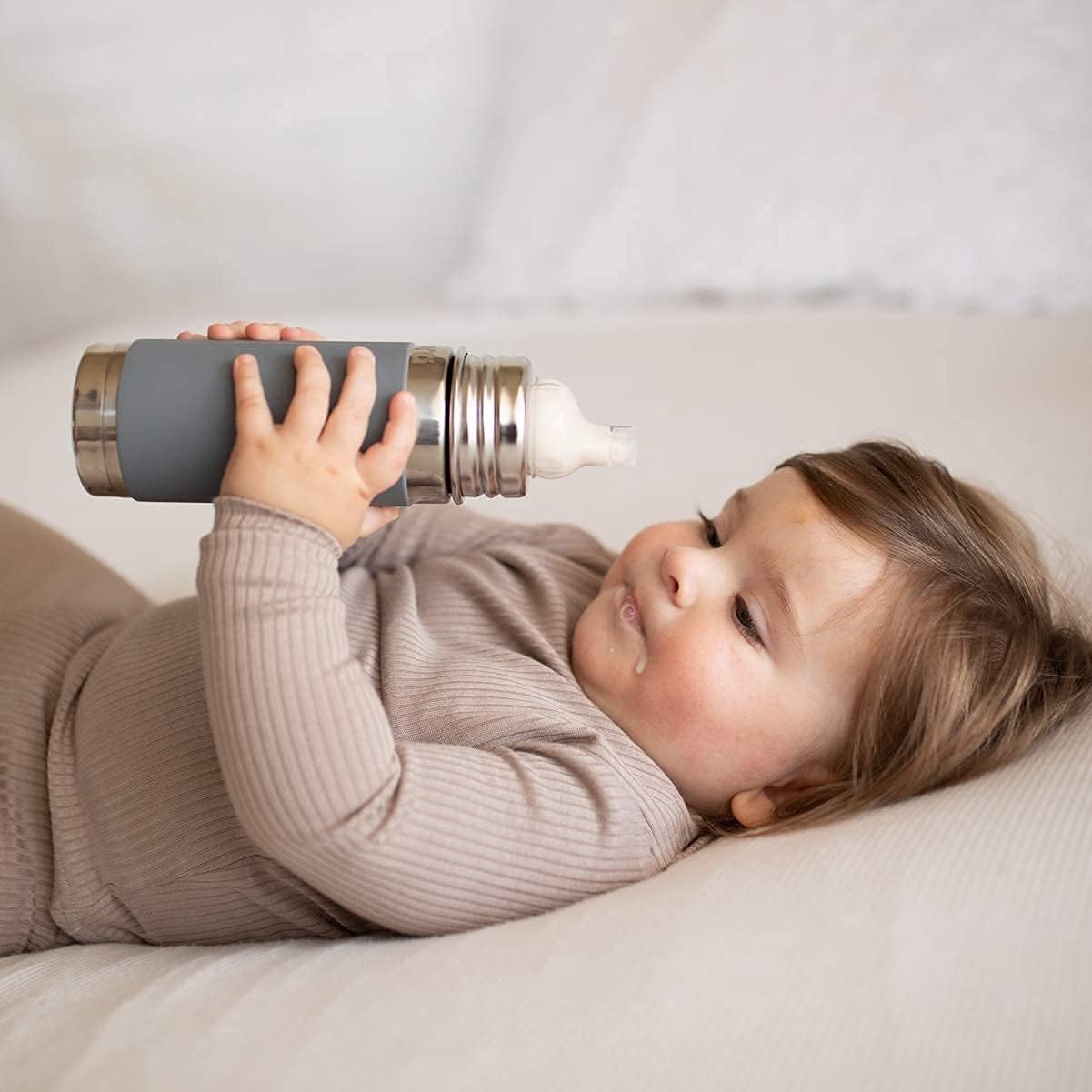 Pura 6+ Months 9 oz Stainless Steel Sippy Bottle - Plastic-Free, Fast Flow, Moss