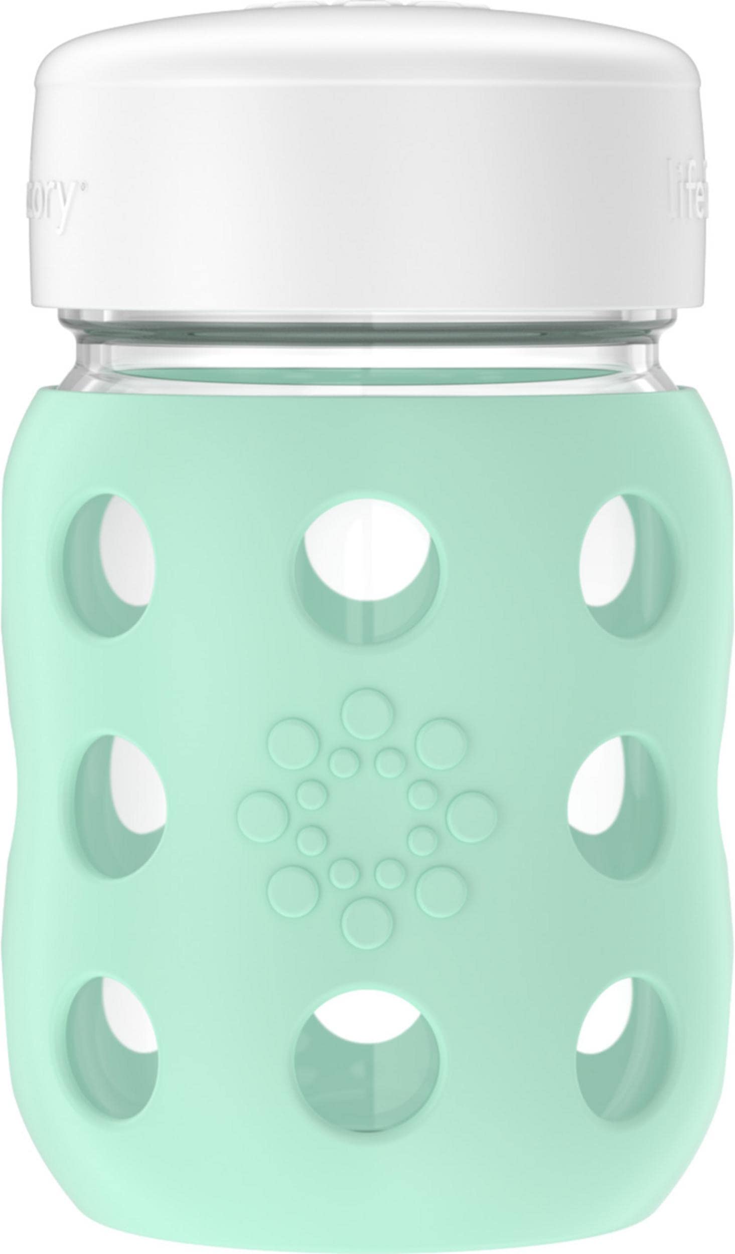 Lifefactory 8-Ounce Wide Neck Glass Baby Bottle with Protective Silicone Sleeve and Flat Cap, Mint (LG2231WMI4)