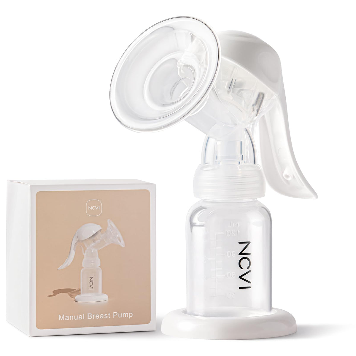 NCVI Manual Breast Pump, Silicone Soft 20mm Flange for Small Nipples, White