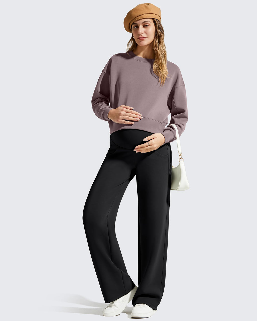 G4Free Maternity Sweatpants with Pockets Stretchy Wide Leg Yoga Lounge Trousers Pregnancy Casual Pants Over Bump(Black,M,Regular)