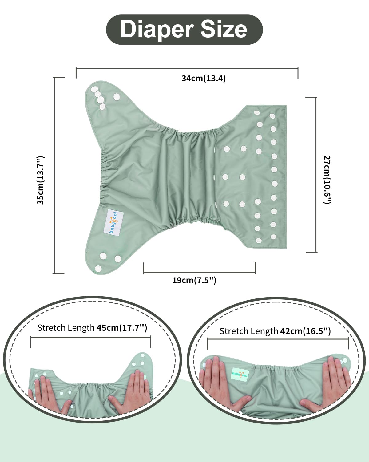 babygoal AWJ Cloth Diapers with Tummy Panel Pack of 7, 3 Diaper Cover with 3 Inserts and Wet Dry Bag, Adjustable Washable Reusable for Baby Girls and Boys