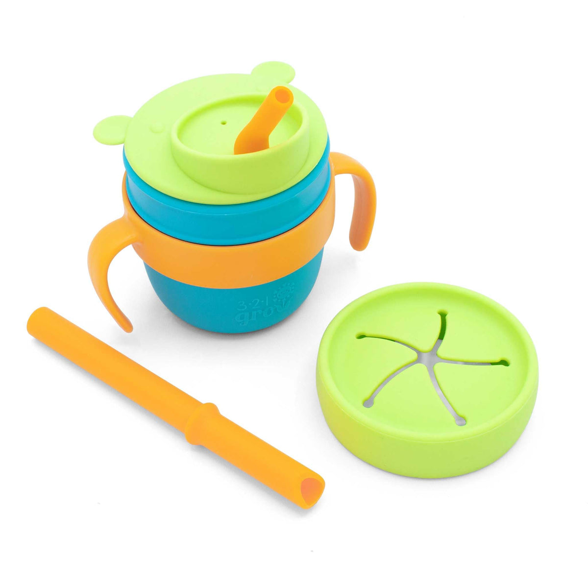 321 Grow Easy Learn Drink and Snack Set – Baby + Toddler Silicone Learning Cup & Snack Set, Training Cup for Straw and Open Cup Independence – Dishwasher Safe (Plum)
