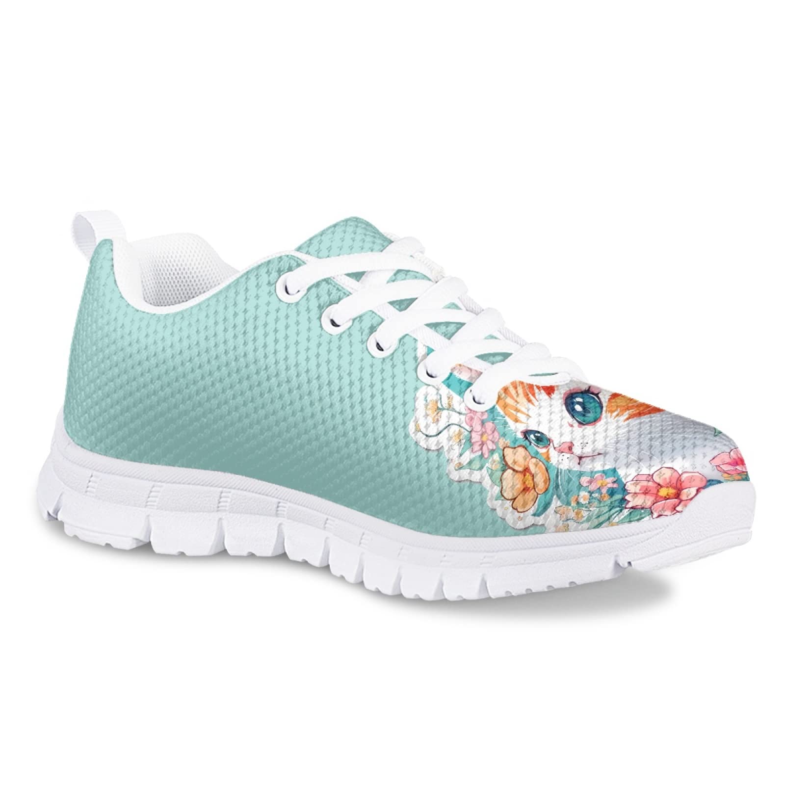 MARSVOVO Toddler Girl Slip On Sneakers Lightweight Breathable Athletic Slip On Girl Running Shoes Comfortable Classic Lace-up Resistant Tennis Sport Shoes Cute Cat Flower Design Size 5 US